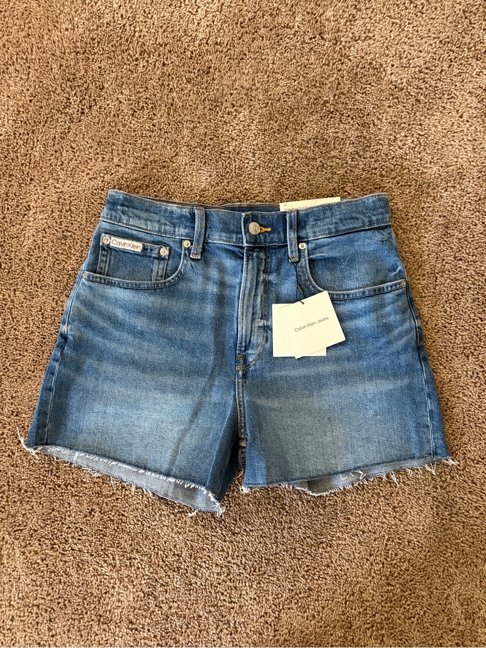 Calvin Klein Blue Denim High-Rise Midi Shorts